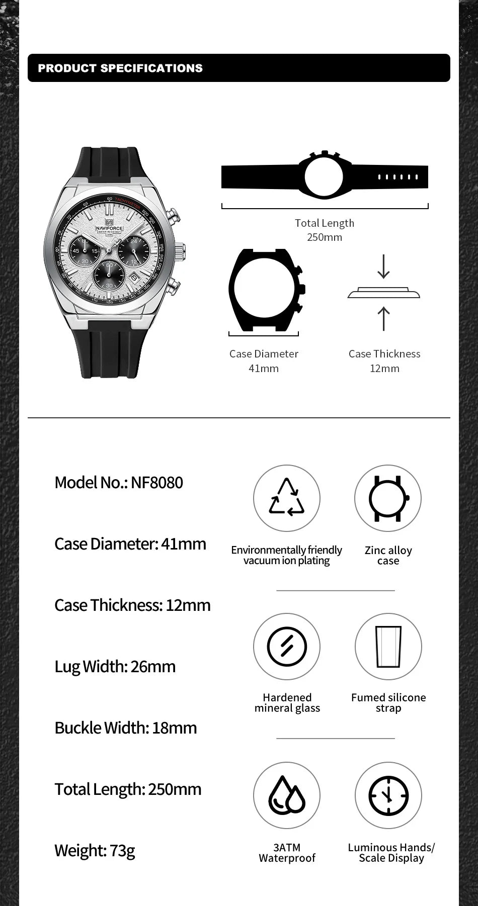 Montre Homme Naviforce 8080 Chronographe Multifonction 2025 – Sport Militaire Luxe Quartz