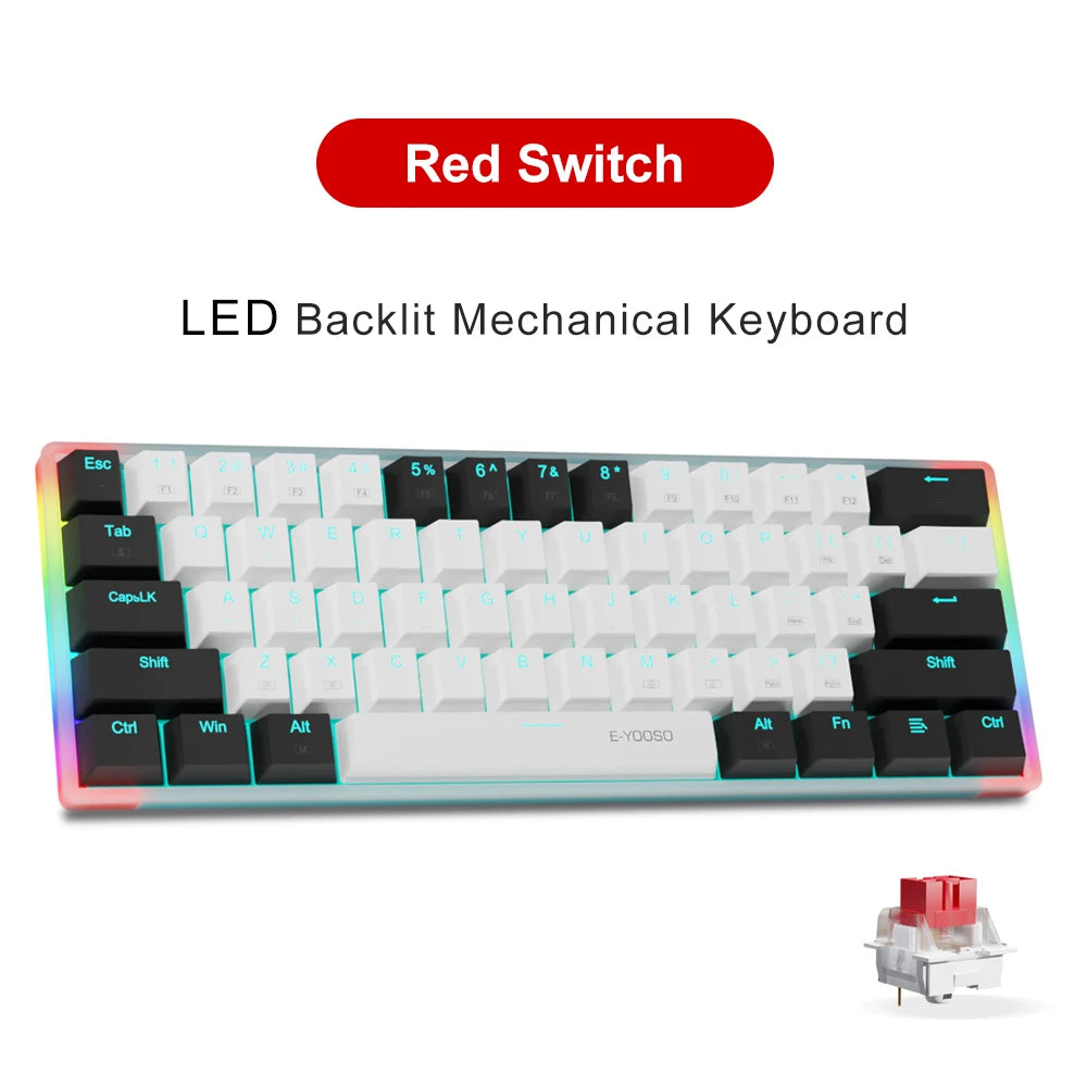 E-YOOSO Z11T Clavier Gaming Mécanique USB – Switch Bleu/Rouge 61 Touches | Russe, Brésilien, Portugais