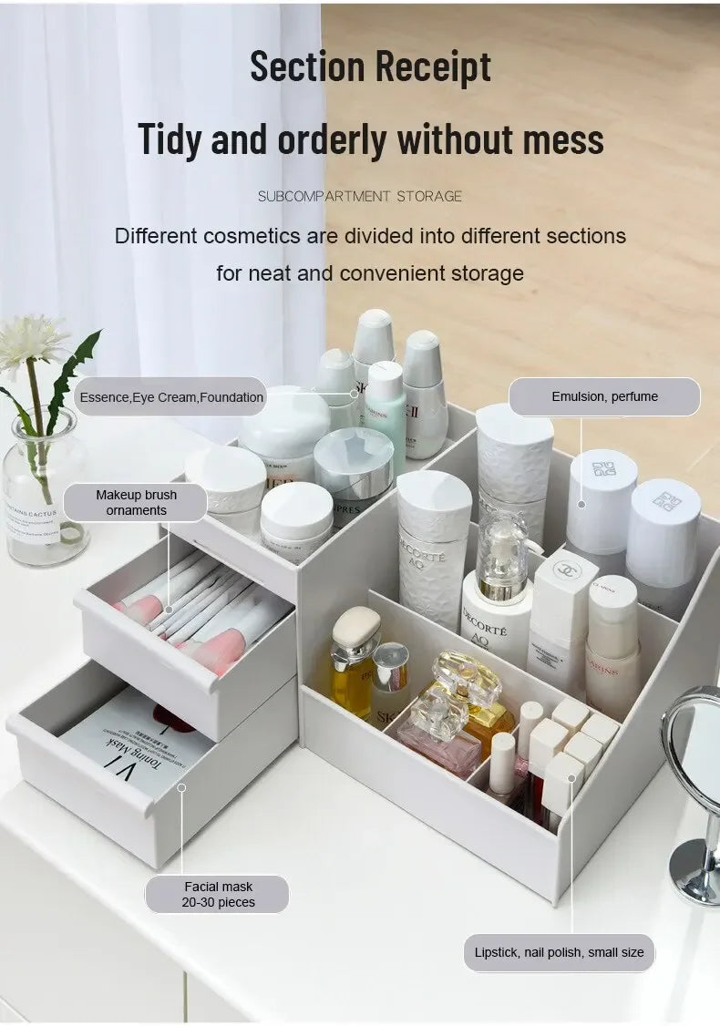 Boîte Rangement Maquillage Rose Tiroir Plastique – Étagère Bureau & Coiffeuse | Organisateur Cosmétiques Desktop
