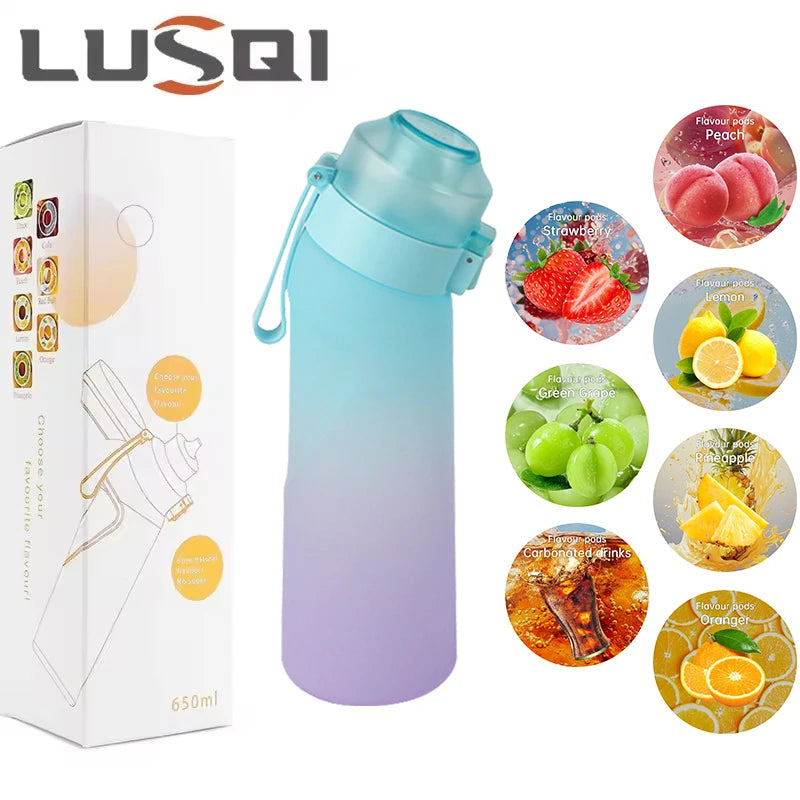 Gourde Aromatisée LUSQI Air + 7 Anneaux Saveurs Inclus – Tritan Sans BPA | Paille Sport & Fitness | Hydratation Savoureuse Outdoor