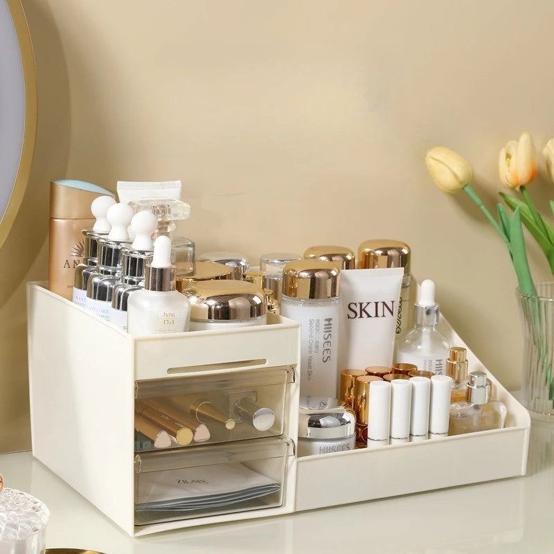 Organisateur Maquillage Transparent Premium à Tiroirs - Coiffeuse, Bureau & Dortoir