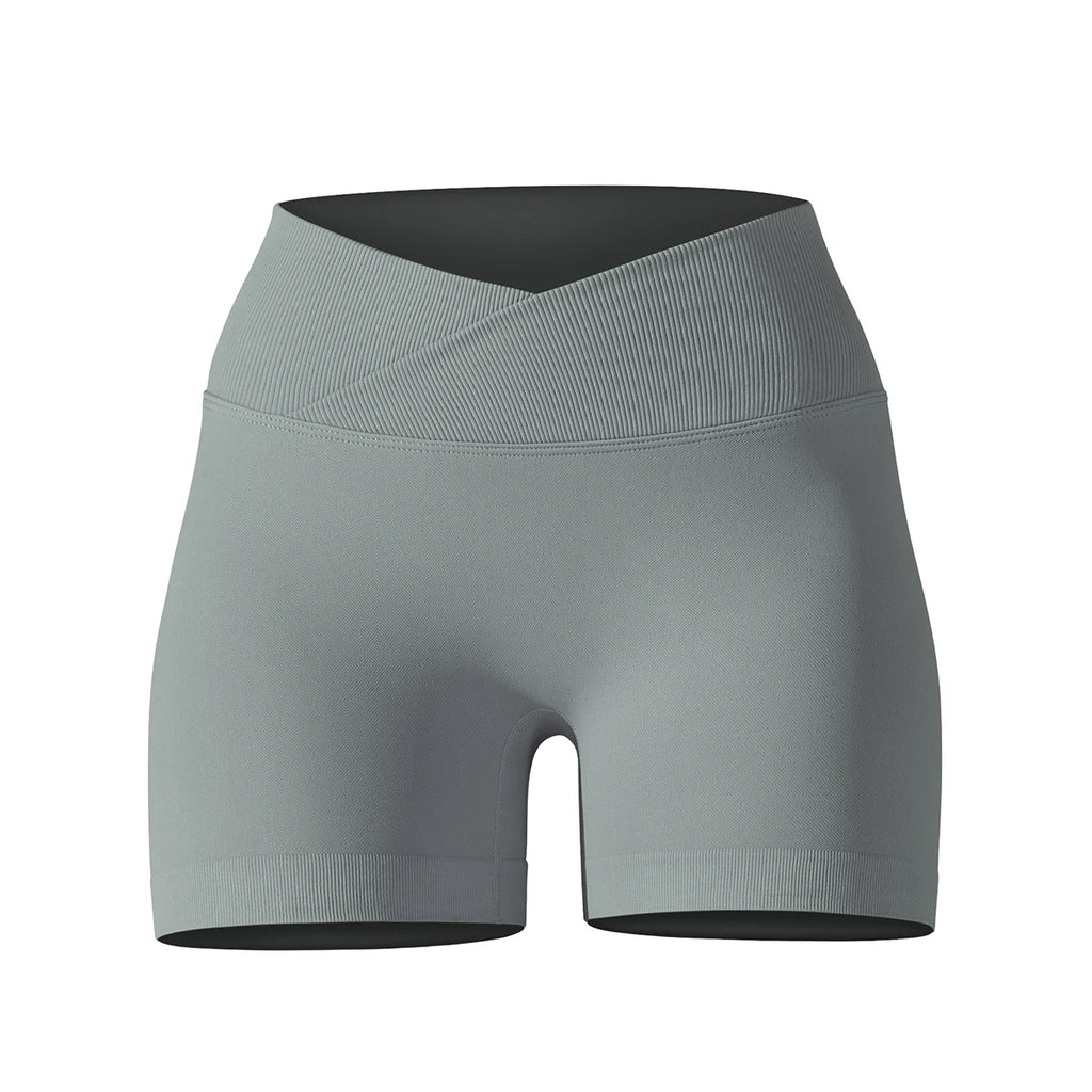 Short Yoga Femme Taille Haute Croisée Gainant Fessier Gym Running Fitness – Short Sport Sculptant Élastique | Mode Athleisure