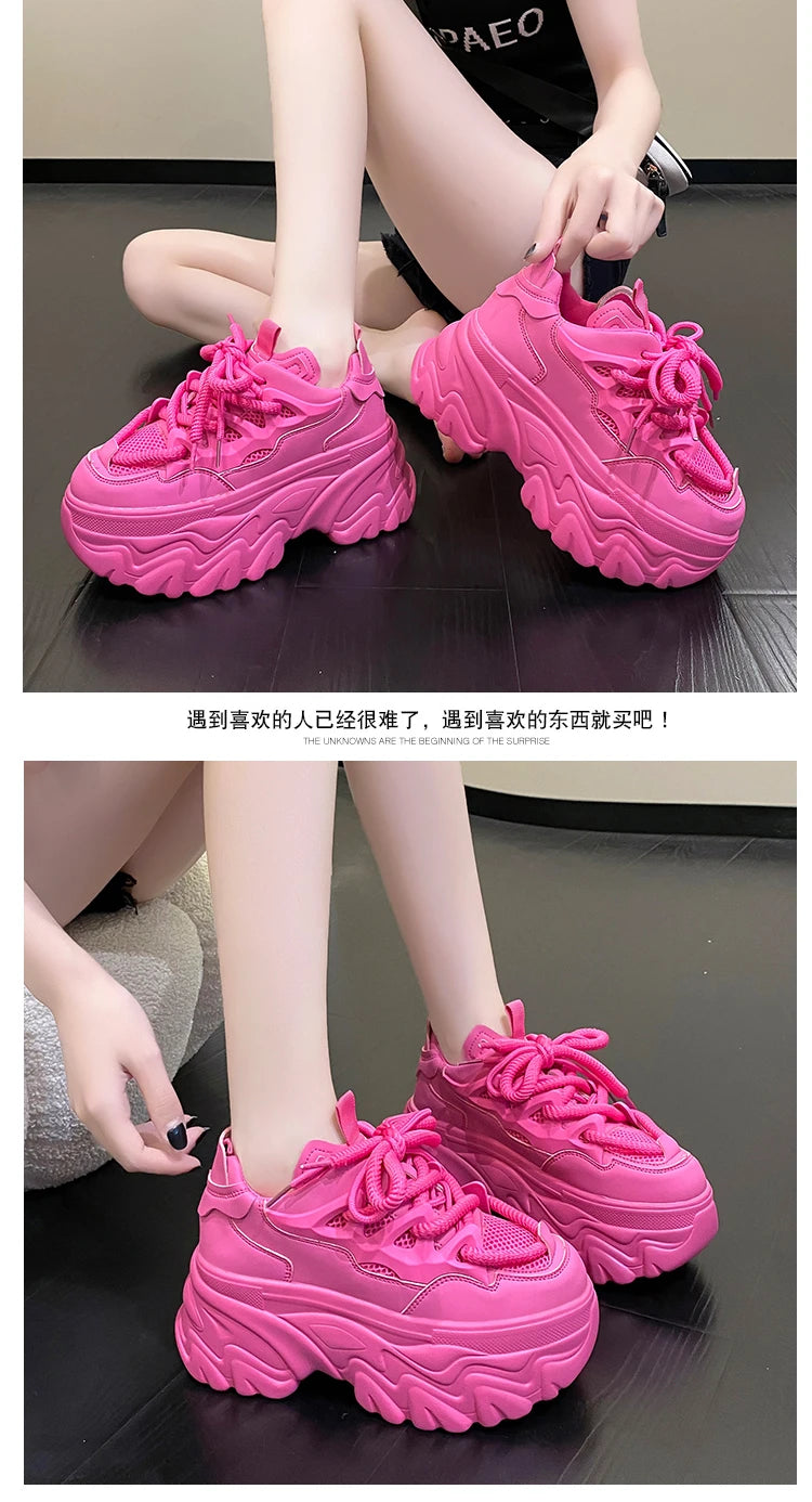 Sneakers Mesh Wedge 8.5cm Femme Chunky 2025 – Plateforme Respirante Talon Caché Été