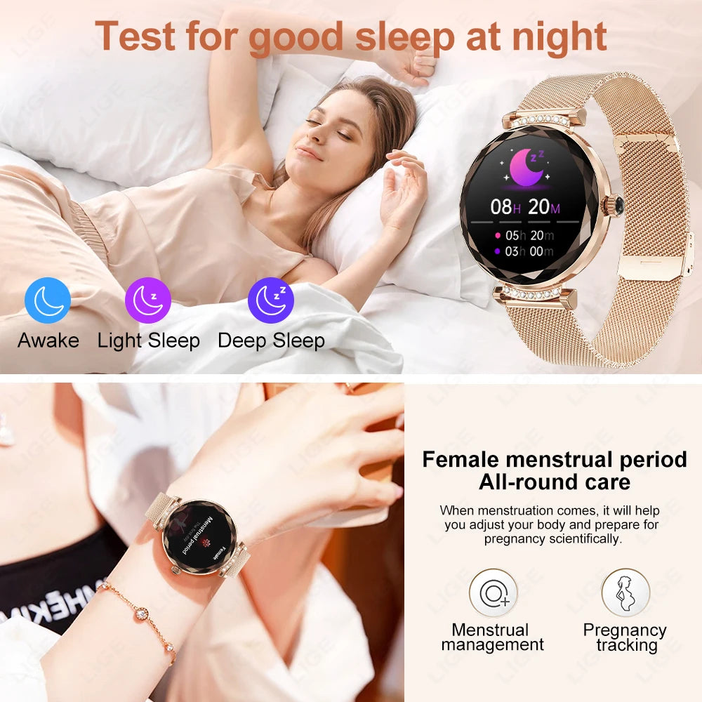 Montre Connectée Femme LIGE NX7 Pro – Écran AMOLED | Appels Bluetooth, Suivi Santé & Sport | Smartwatch Fashion Luxe