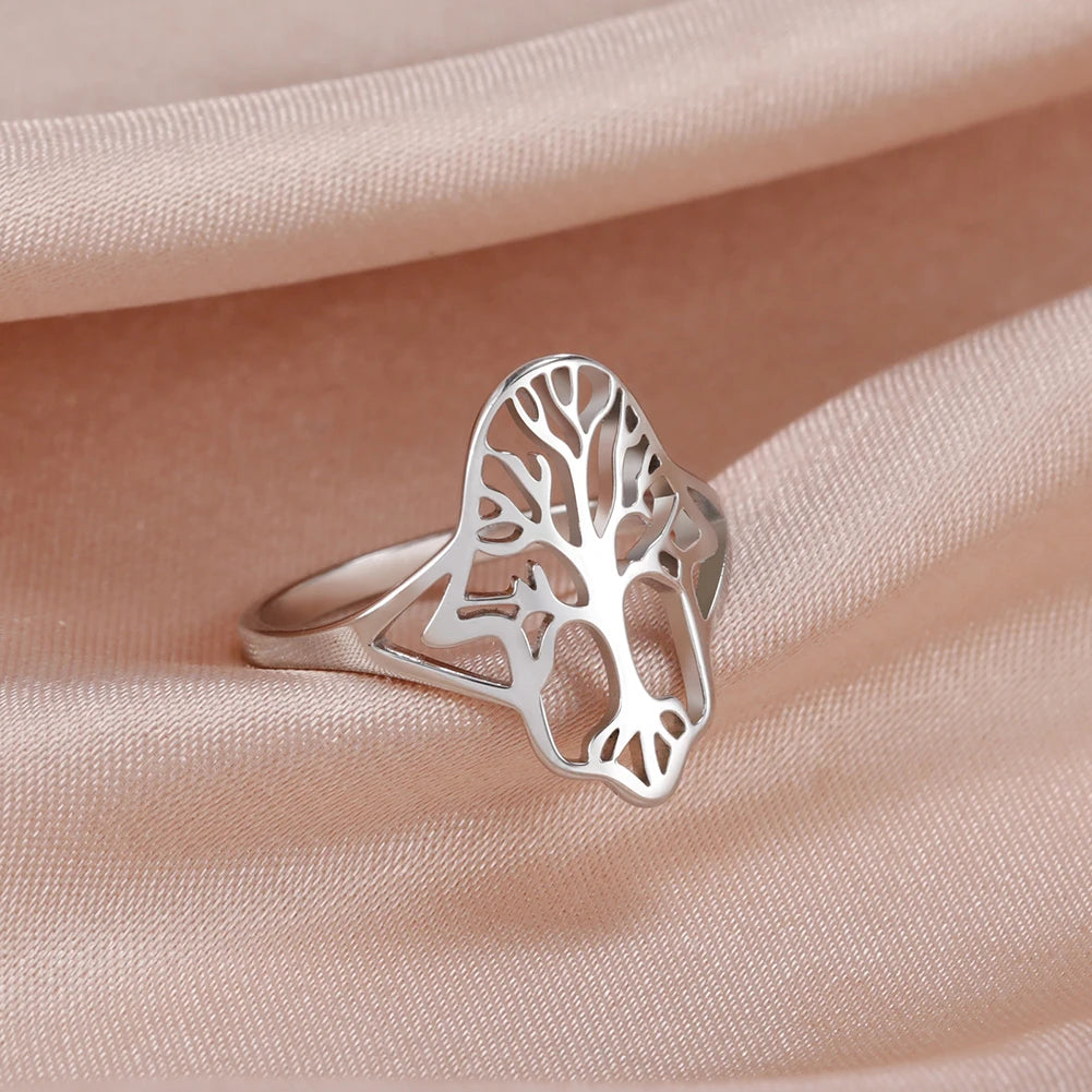Bague Arbre de Vie Acier Inoxydable Argenté – Symbole Nature & Spiritualité | Bijou Unisexe Couple & Mariage | Cadeau Intemporel