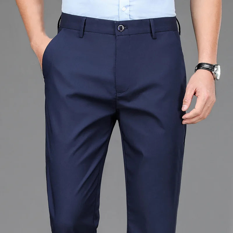 Pantalon Homme Stretch Slim Couleur Unie – Smart Casual Séchage Rapide Bureau Style Coréen Droit Printemps Automne | Mode Homme Premium