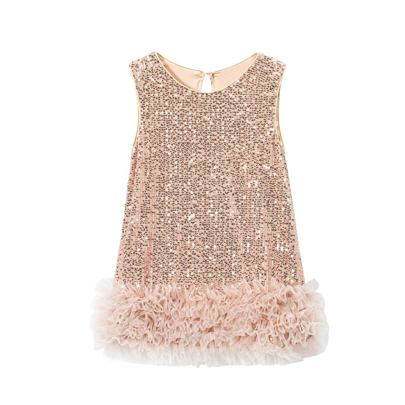 Robe Princesse Fille À Paillettes Sans Manches – Tenue Anniversaire Fête 2-8 Ans