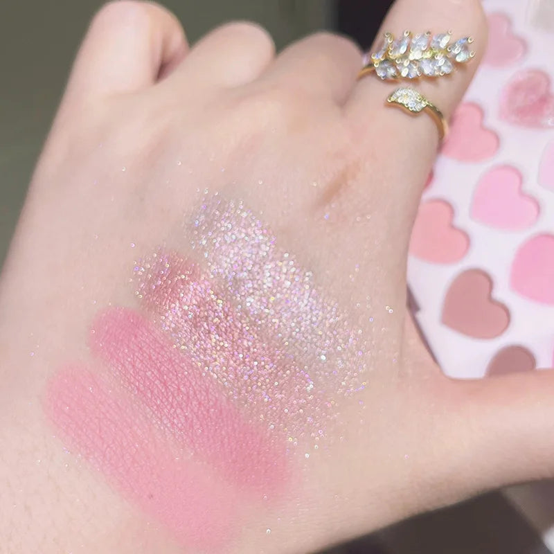 Palette Fard à Paupières 20 Couleurs Forme Cœur Sweet Pink – Perle Glitter Violet & Rose | Blush Illuminateur Coréen