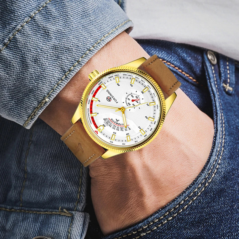 Montre Homme FORSINING Mécanique Automatique Chronographe Calendrier Cuir & Acier – Luxe Haute Qualité