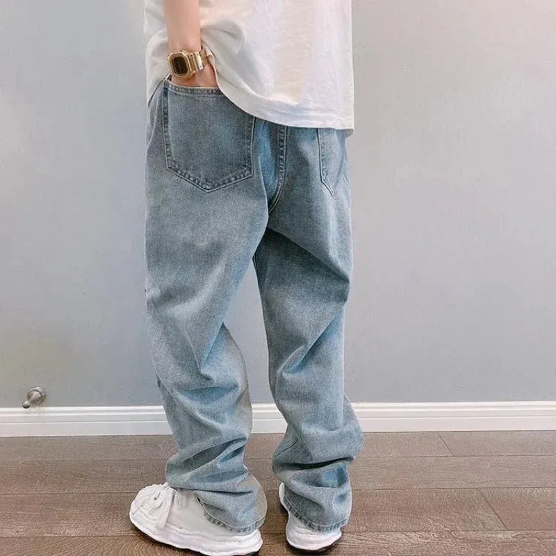 Jean Homme Imprimé Baggy Wide Leg Style Coréen K-Fashion Streetwear Cargo Droit Casual Loose Denim Tendance Urbain – Jean Baggy Premium K-Fashion | Mode Homme Streetwear K-Fashion Premium