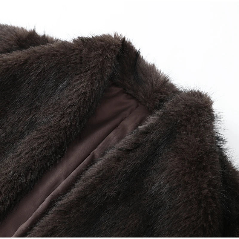 Manteau Femme Mi-Long Fausse Fourrure Col Revers Boutons Cachés Ample Élégant – Overcoat Bureau Chic | Hiver