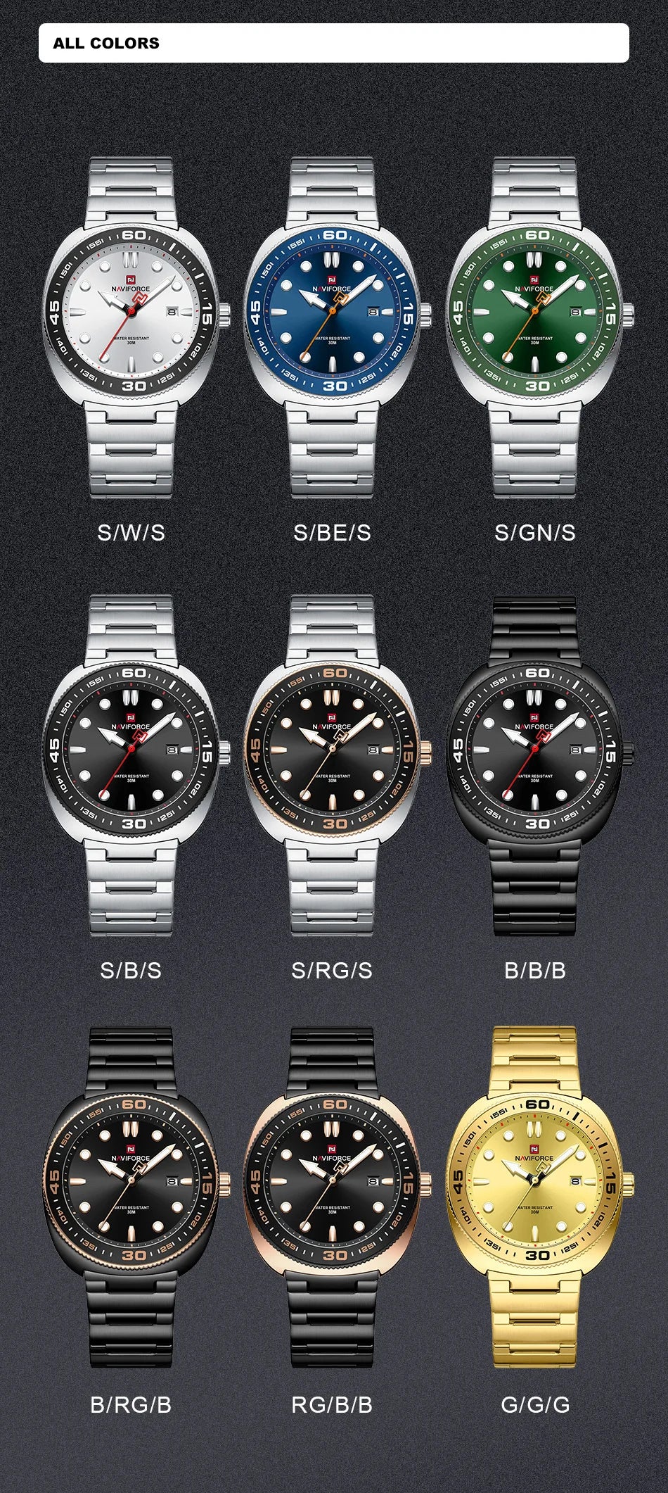 Montre Homme NAVIFORCE Sport Luxe Acier Inoxydable Quartz Date Étanche 30M – Fashion Tendance