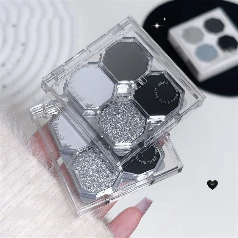 Palette Fard à Paupières 4 Couleurs Black Light Star – Smoky Noir Profond Ciment Sombre | Illuminateur Maquillage Cosmétique