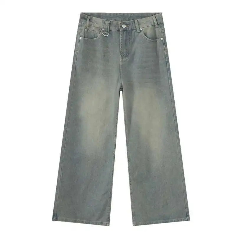 Jean für Herren, Camouflage, Vintage, Washed, weites Bein, Denim, Loose Fit, Casual, Herbst Winter, Hellblau, Streetwear, Trend, Komfortabel – Premium Camo Wide Leg Jeans | Herrenmode Denim Premium Streetwear