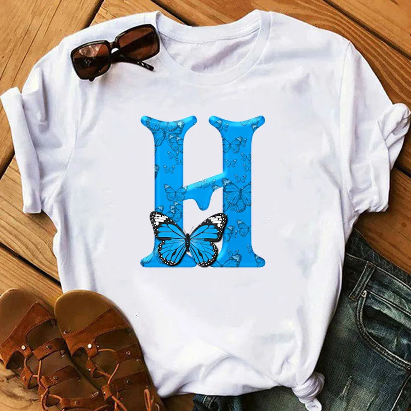 T-Shirt Oversize Femme Imprimé Papillon & Lettres Manches Courtes – Style Harajuku Graphic | Tendance Été