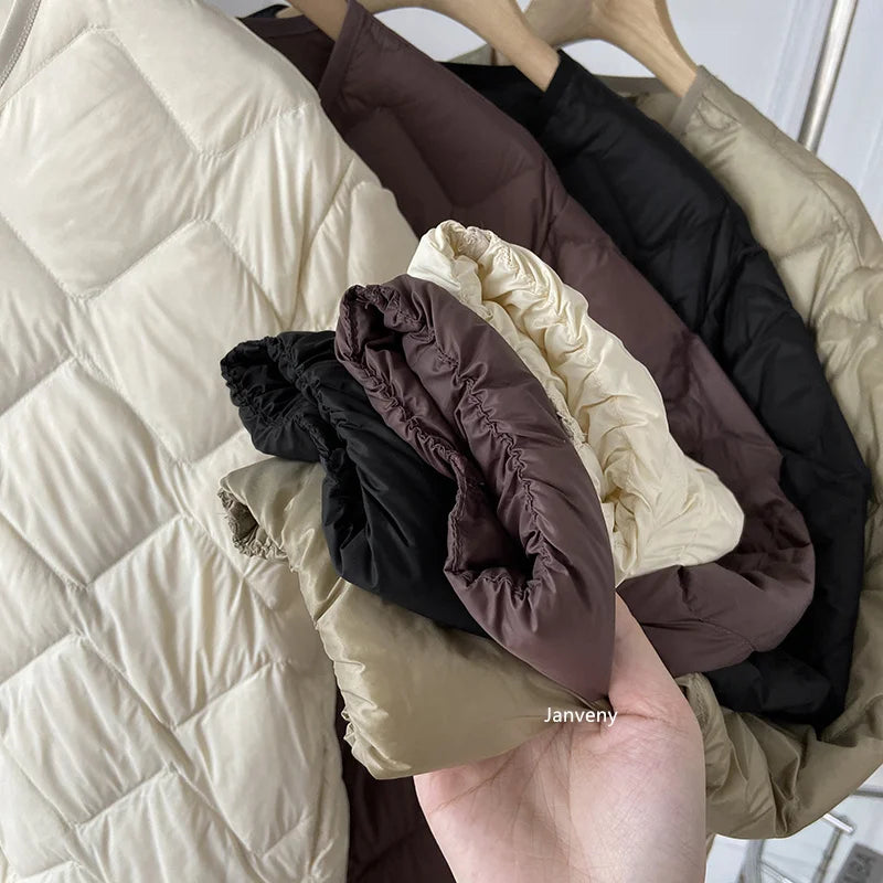 Ultraleichte Kragenlose Daunenjacke 90% Entendaunen Damen - Freizeit-Mantel Herbst Winter | Janveny