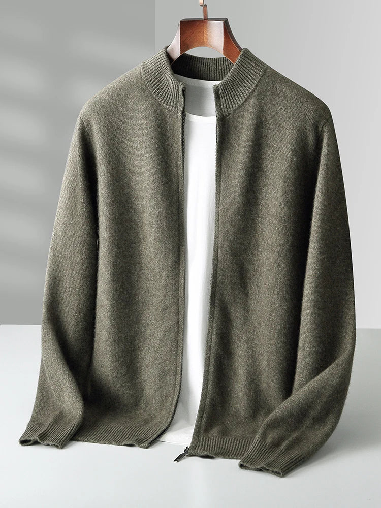 Cardigan Homme 100% Laine Mérinos Zippé Cachemire Épais Smart Casual Automne Hiver Chaud Confortable Tricoté Premium – Pull Zippé Luxe Laine Véritable | Mode Homme Luxe Premium