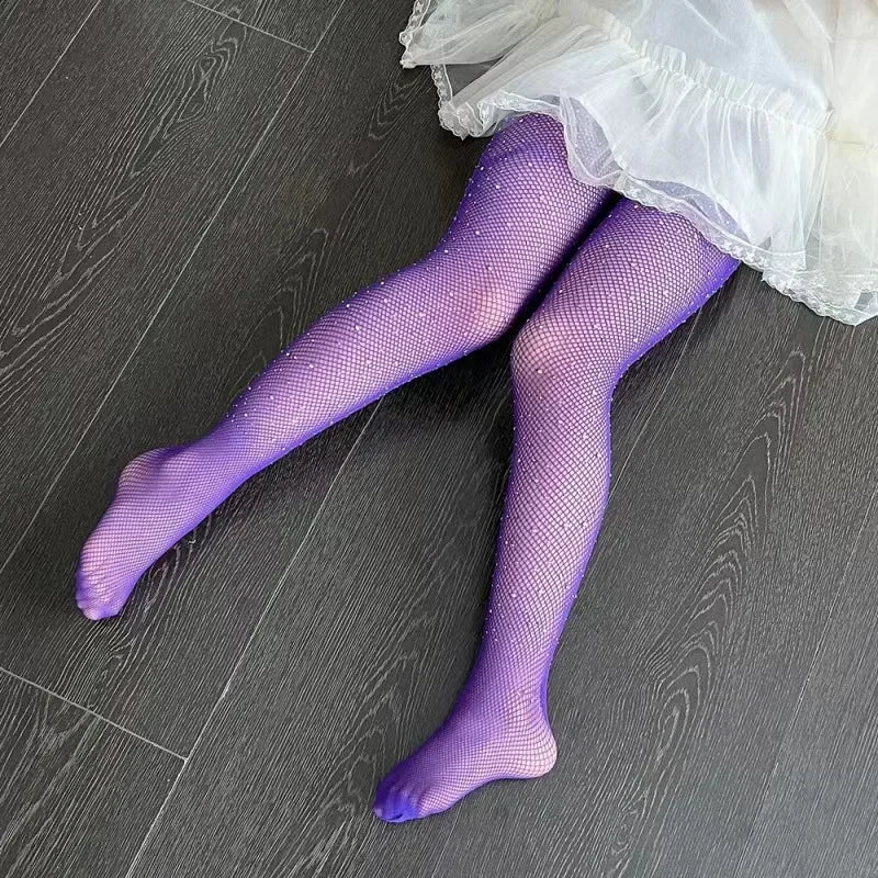 Strass-Netzstrumpfhose für Mädchen – Elastische Netzstrümpfe für Kinder, Damenmode, Trend