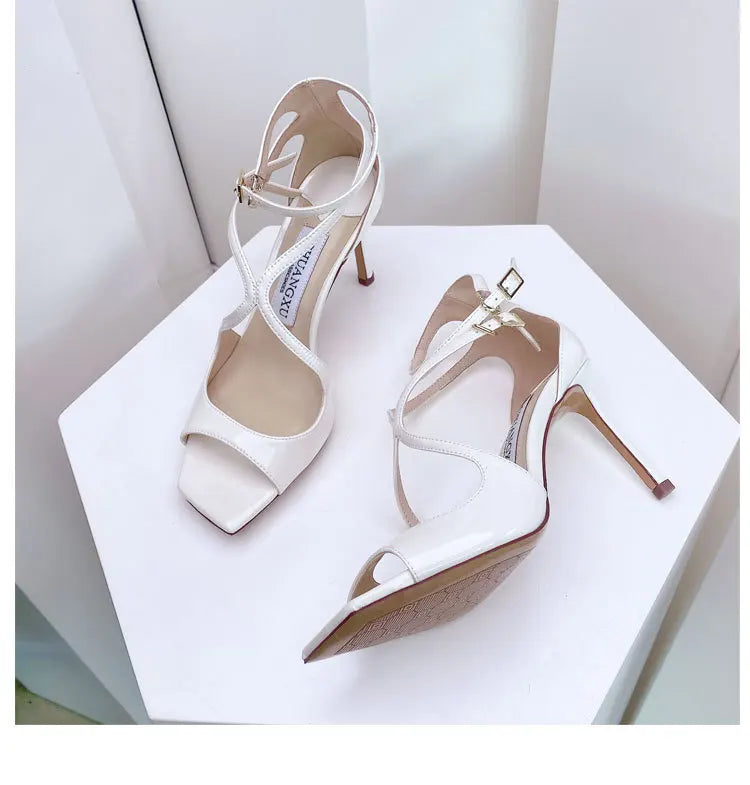 Sandales Gladiateur Sequins Luxe Femme 2025 – Bout Carré Hollow Talon Haut Designer