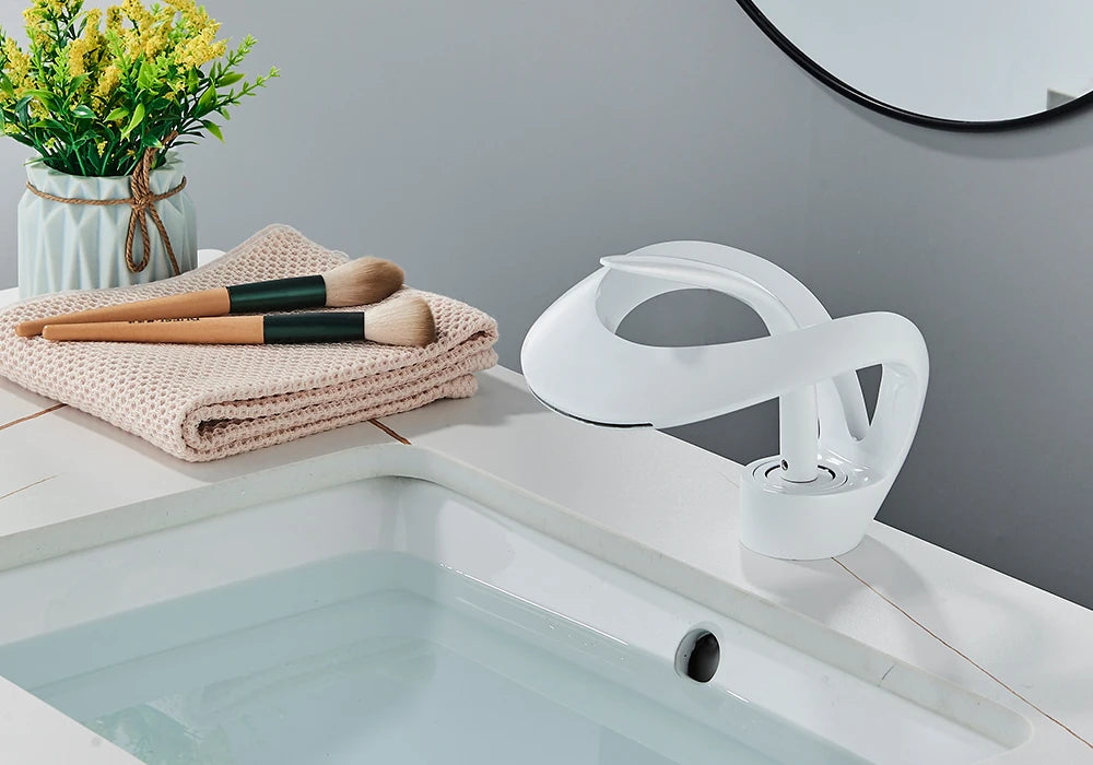 Rozin Robinet Lavabo Luxe Noir & Gris – Effet Cascade, Laiton, Style Moderne | Mitigeur Eau Chaude & Froide Vasque