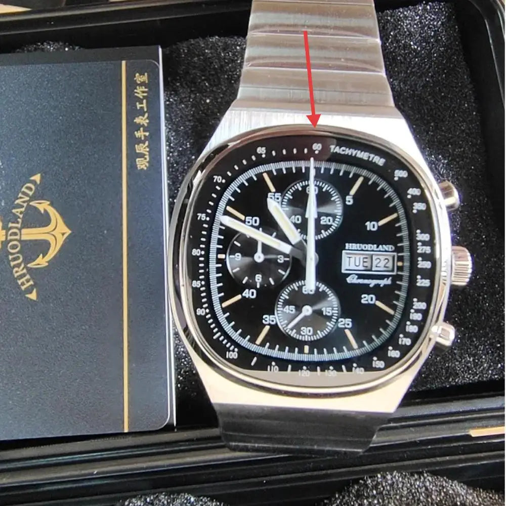 Hruodland F022 Retro Chronograph-Herrenuhr – Saphirglas Edelstahl Blau & Schwarz Fashion