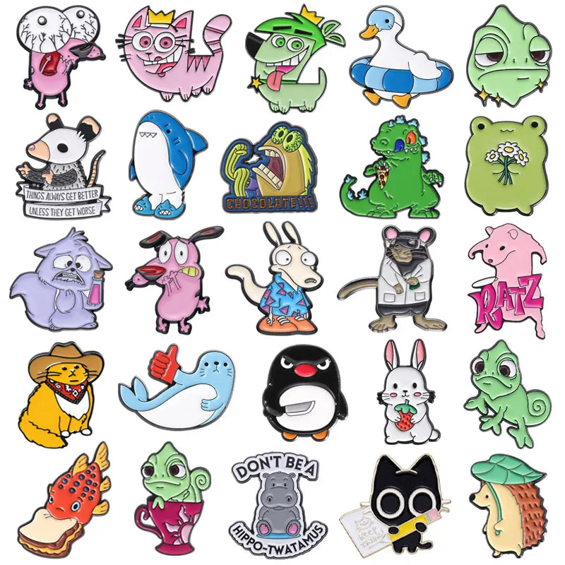 Pin's Émail Animaux Cartoon – Pingouin, Grenouille, Lapin & Chat | Broche Métal Badge Lapel | Bijou Cadeau Tendance
