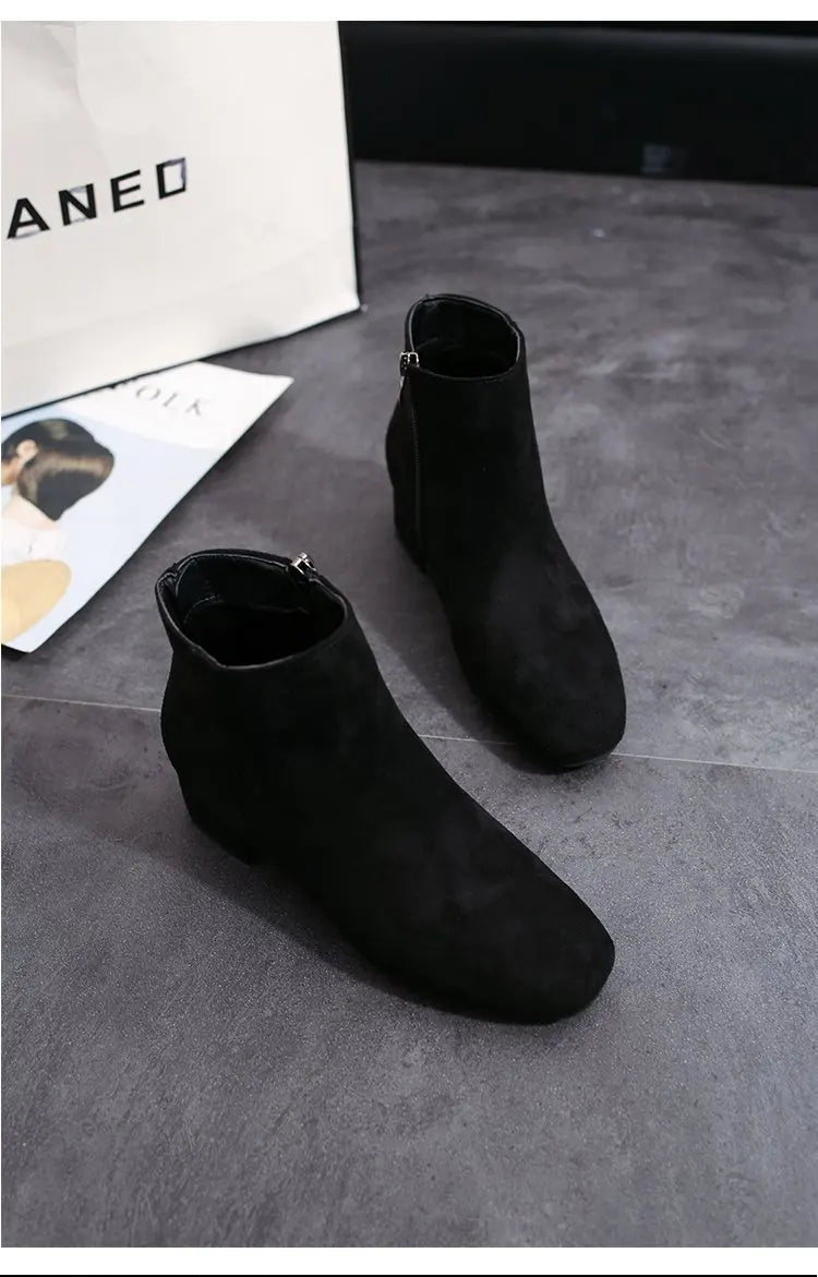 Bottines Suède Chunky Heel Snow Goth Femme – Mi-Talon Tendance Walking Élégant Automne