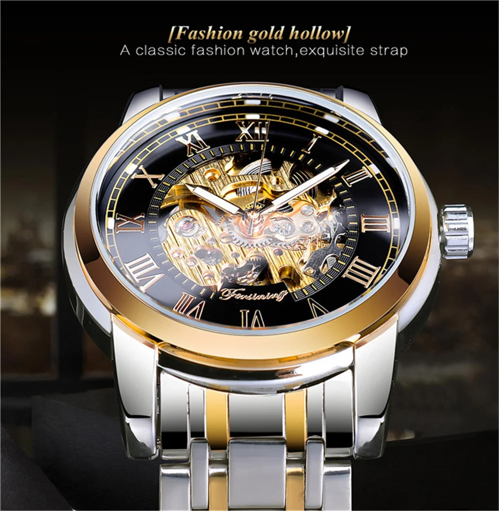 Herrenuhr FORSINING 349 Mechanisch Handaufzug Skelett – Business Elegant Edelstahl
