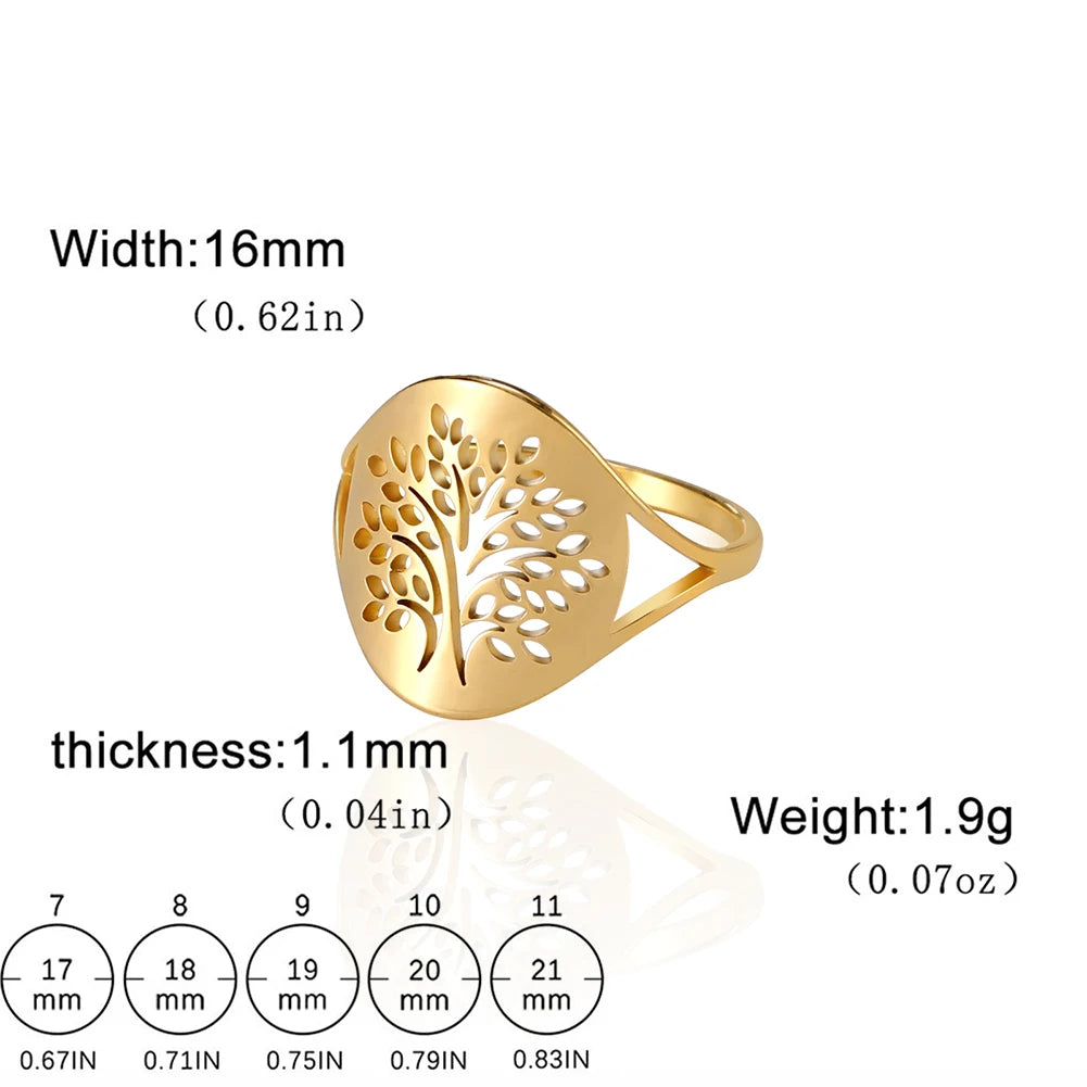 Bague Arbre de Vie Acier Inoxydable Argenté – Symbole Nature & Spiritualité | Bijou Unisexe Couple & Mariage | Cadeau Intemporel