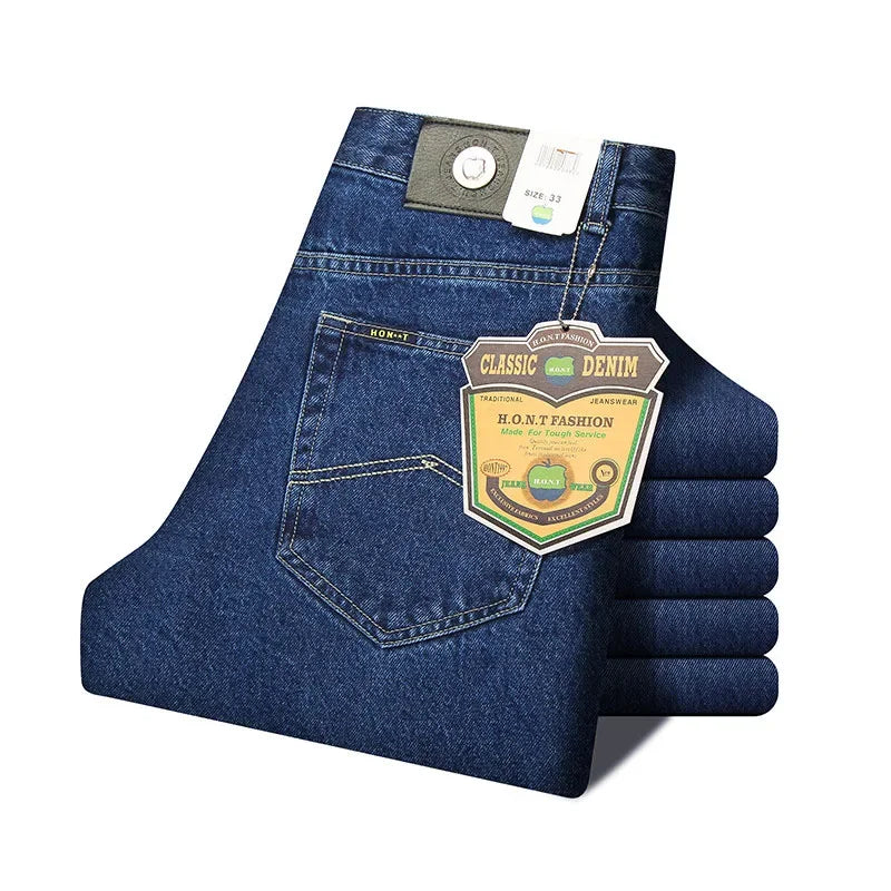 Jean Homme Business Classique Coton Stretch Coupe Droite Slim Fit Denim Élastique Printemps Été Automne Pantalon Élégant Casual – Jean Premium Polyvalent | Mode Homme Premium