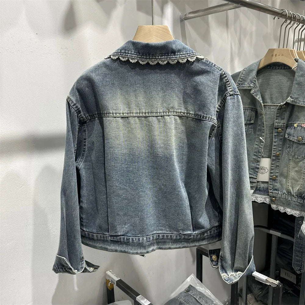 Veste Courte Femme Denim Bleu Col Rond Poches Style Coréen Ample – Mode Chic & Classique | Automne