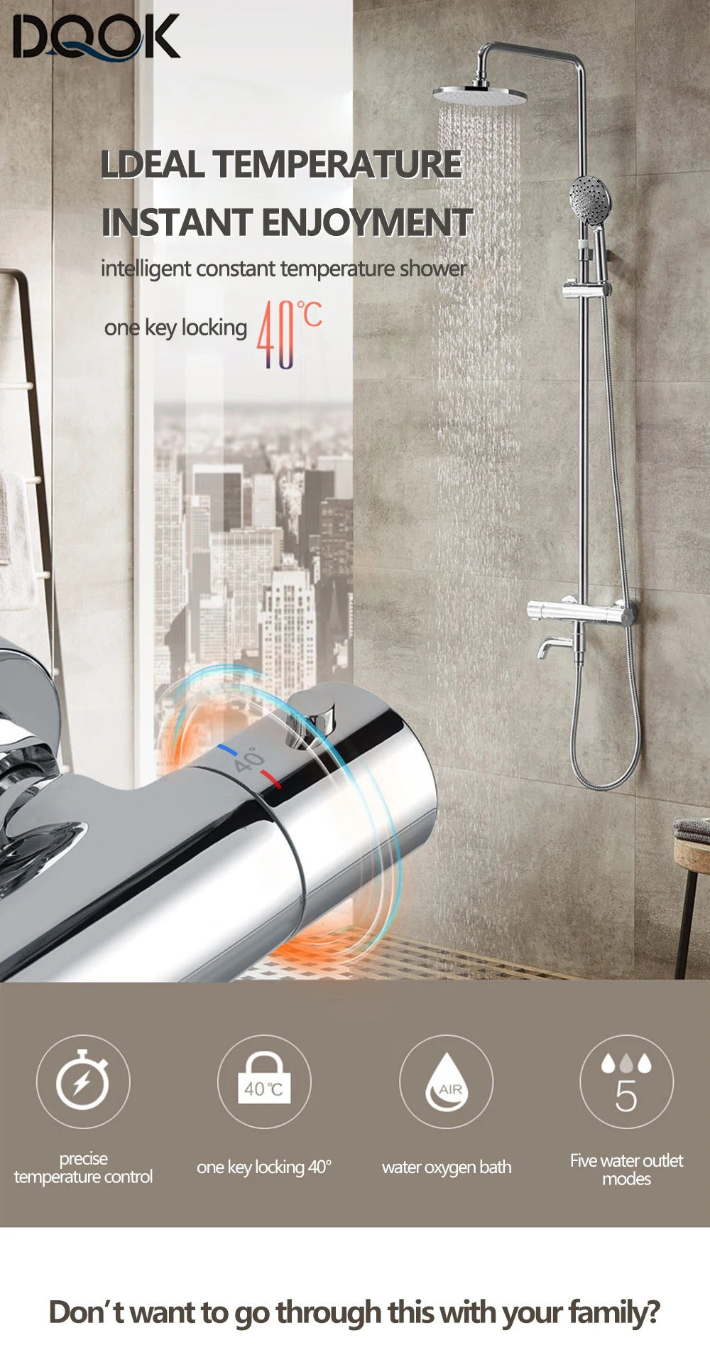 DQOK Ensemble Douche Thermostatique Chrome – Cascade & Pluie, Mitigeur Baignoire | Système Douche Complet
