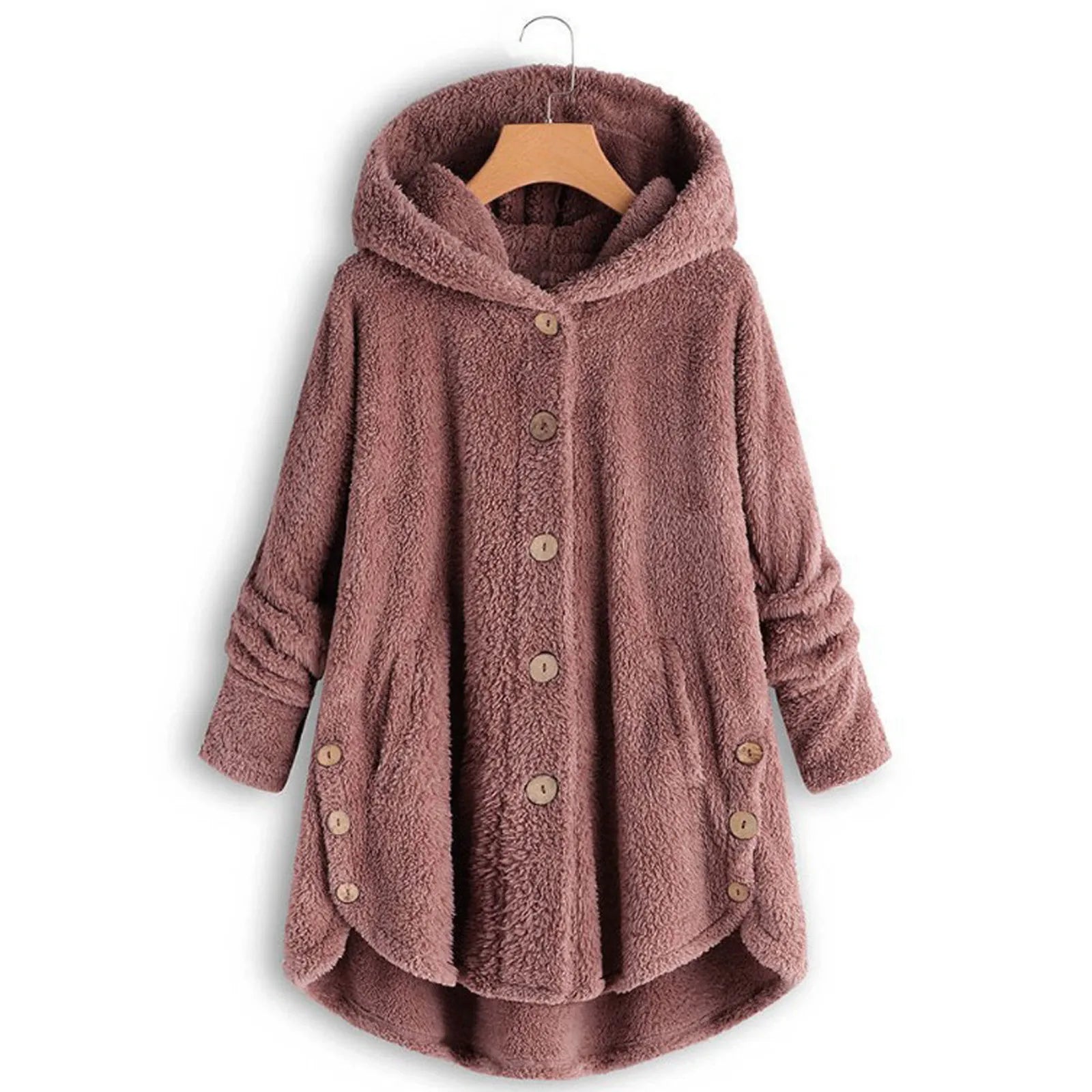 Damen Teddyfell-Mantel mit Kapuze – Warme Fleece-Jacke Unifarben | Herbst Winter Trend