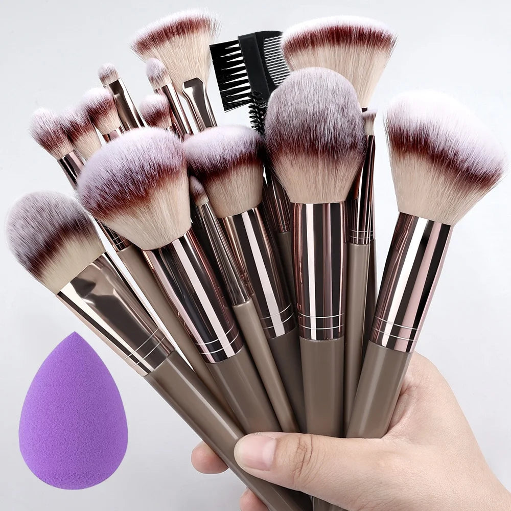 Set Pinceaux Maquillage Professionnel 1 à 20 Pcs – Blush, Highlighter, Fond de Teint & Fard | Ultra-Doux Femme
