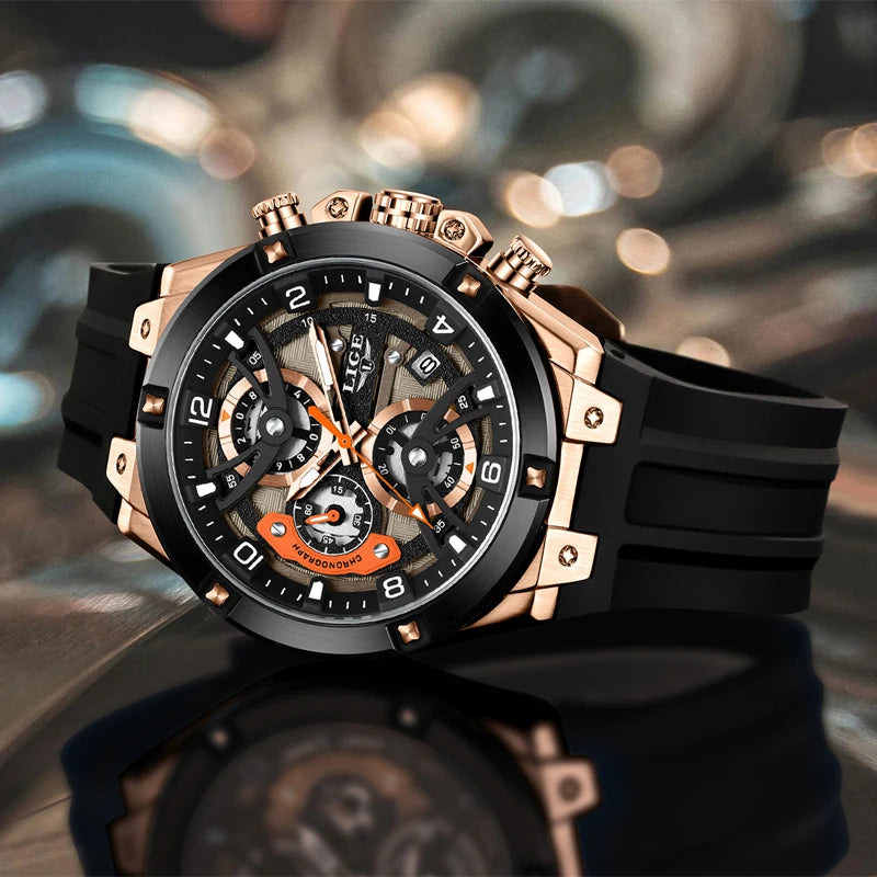 Montre Homme LIGE Militaire Luxe Chronographe Quartz – Lumineux Date Sport Silicone Étanche