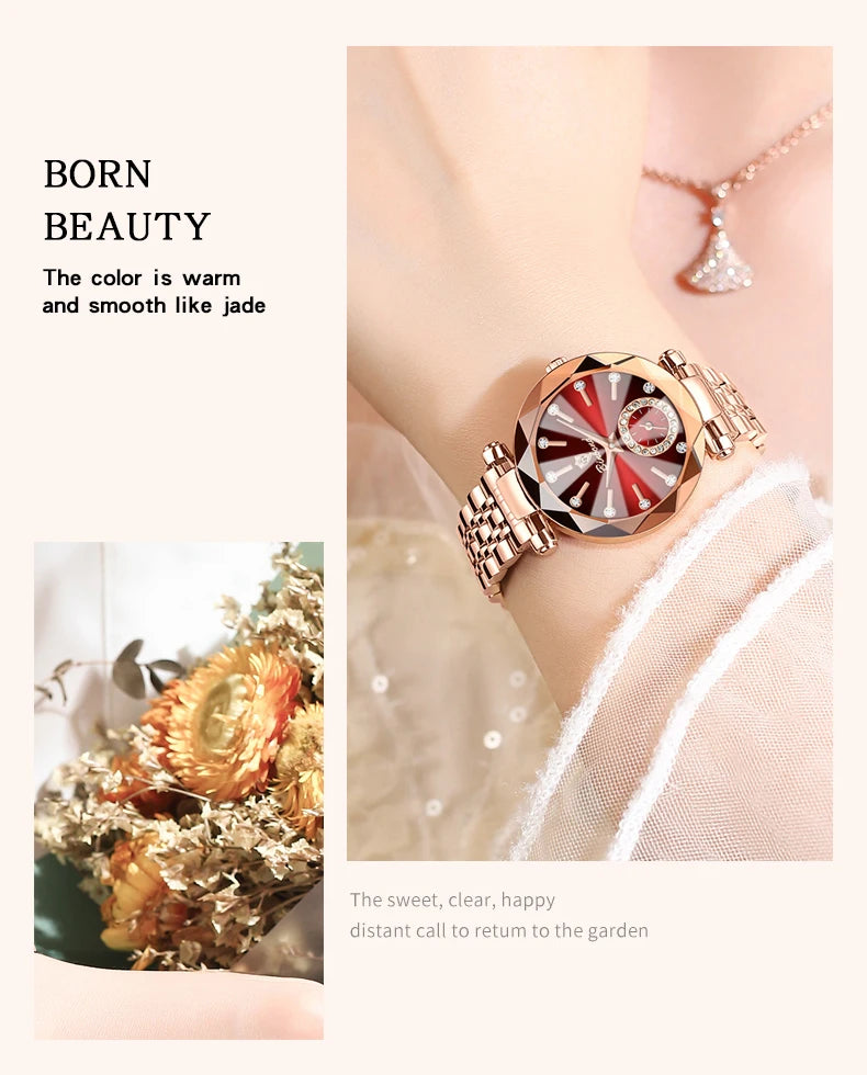 Montre Femme Luxe BINBOND Diamant Cœur de l'Océan Quartz – Lumineuse Étanche Élégante