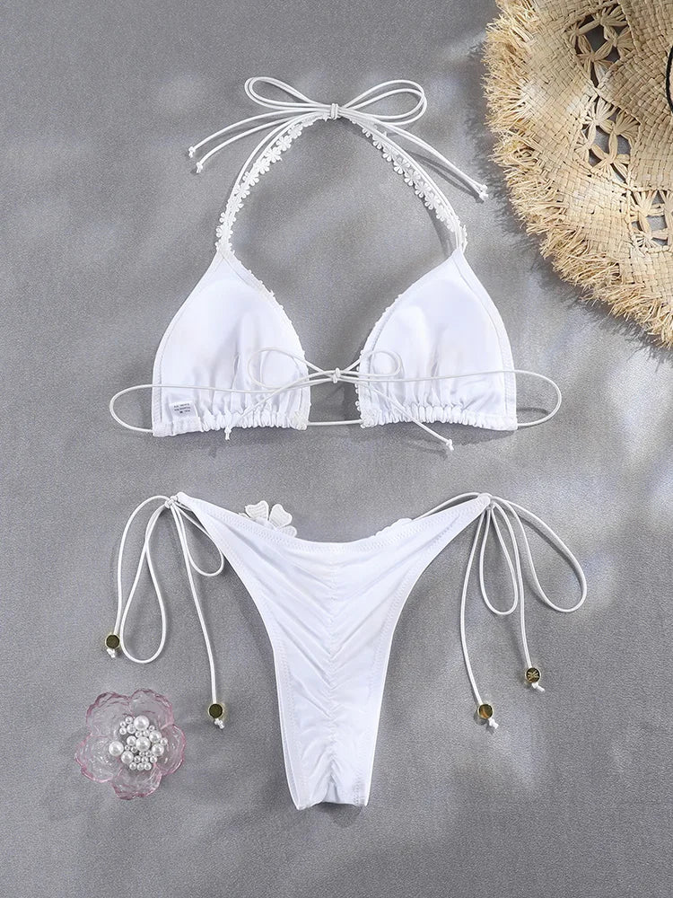 Bikini Femme 2 Pièces Imprimé Floral Micro Tanga Bandage Sexy – Maillot de Bain Été & Plage | 2026