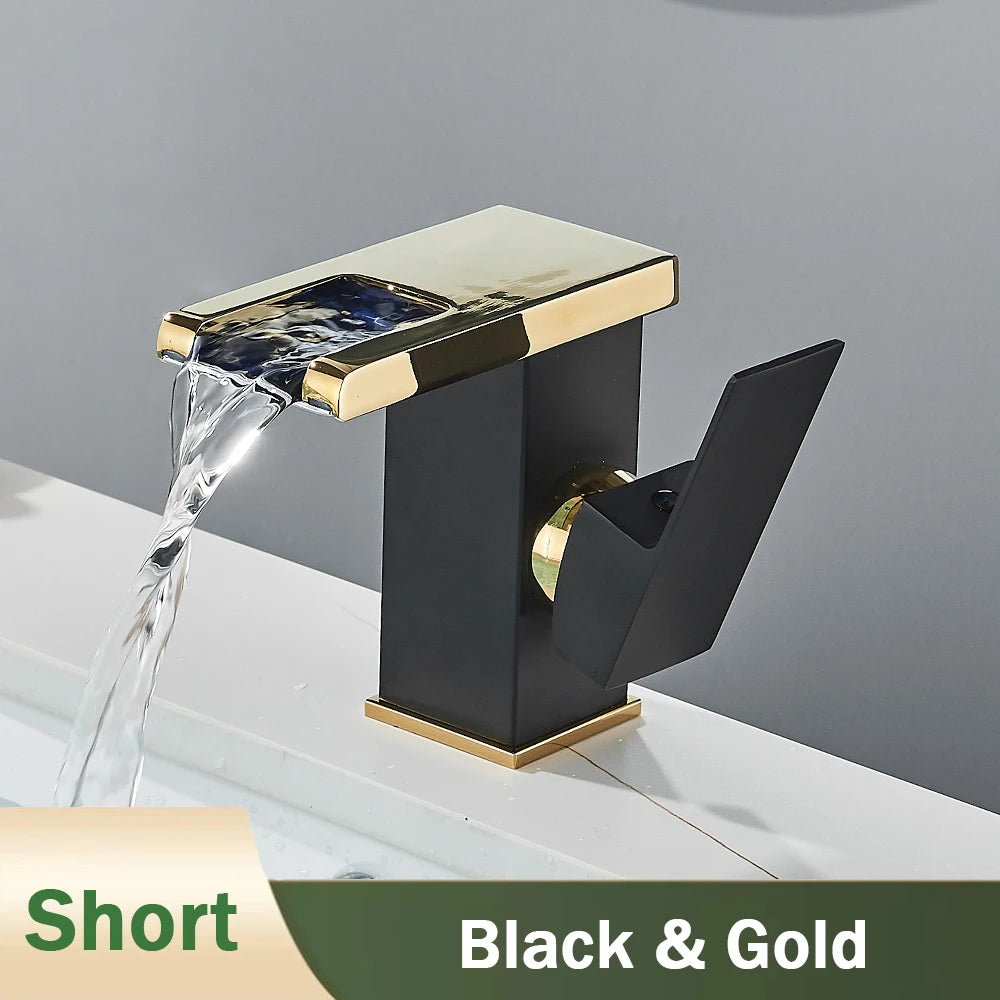Rozin Robinet Lavabo Noir LED Cascade Hydroélectrique – Mitigeur Eau Chaude & Froide, Lumière LED Automatique | Vasque Design
