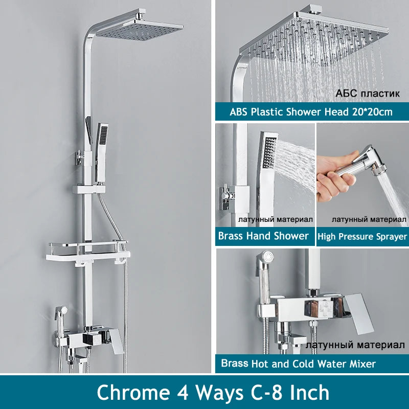Shinesia Système Douche Pluie Mural – Noir & Chrome, 3 ou 4 Voies, Mitigeur Eau Chaude & Froide | Salle de Bain