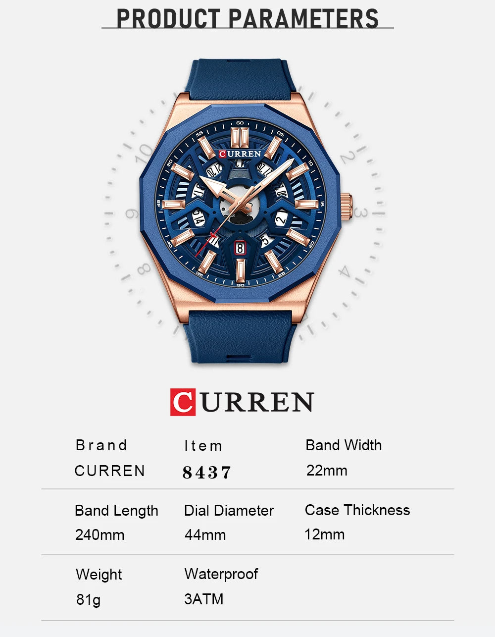 Montre Homme CURREN Design Créatif Quartz Silicone Lumineux Date – Fashion Sport Élégant