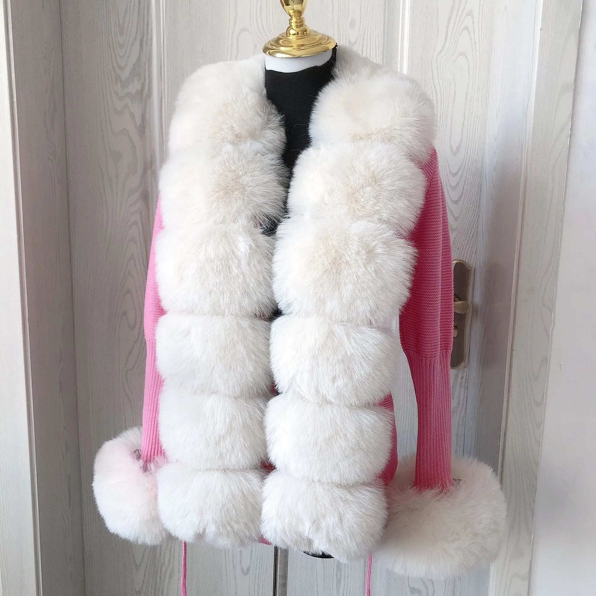 Damen Cardigan Strick Kragen Kunstpelz Fuchs Elegant – Chic & Luxuriöser Pullover Mantel | Frühling Herbst