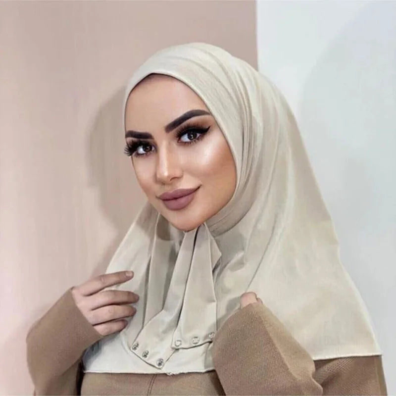 Hijab Femme Prêt-à-Porter Classique Bouton-Pression – Couvre-Chef Intégral Foulard & Turban Musulman