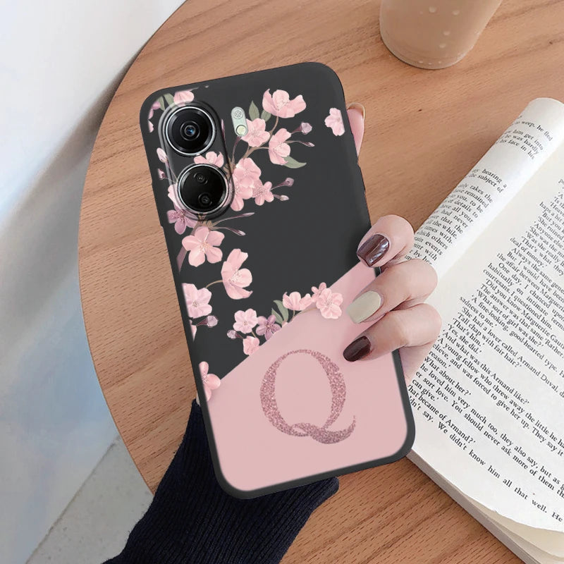 Coque Silicone Fleurs Xiaomi Poco C65 C75 Redmi 13C 14C – Antichoc Mignonne Lettres Protection