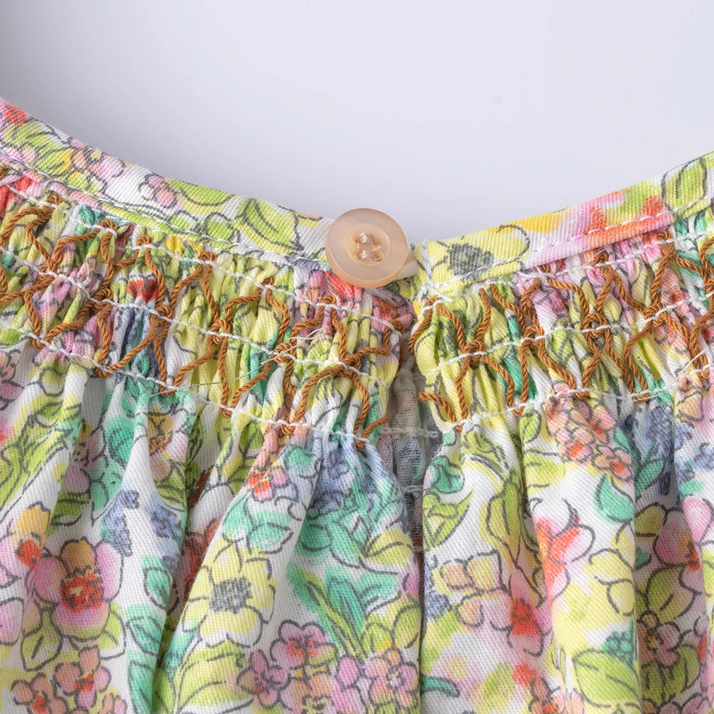 Robe Été Fille Fleurie Smockée Manches Volantes – Tenue Quotidienne Adorable 1-6 Ans
