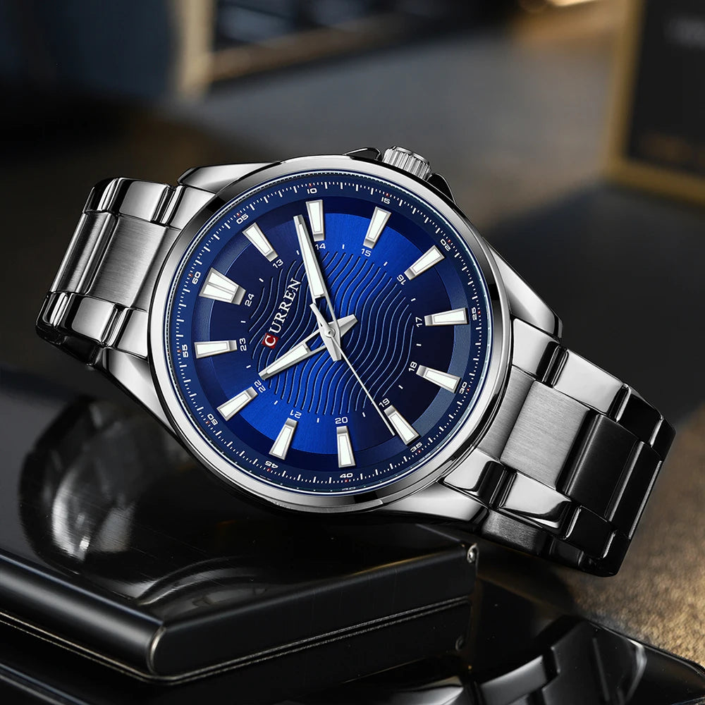 Montre Homme CURREN Business Casual Quartz 44mm – Acier Noir Lumineux Étanche Fashion