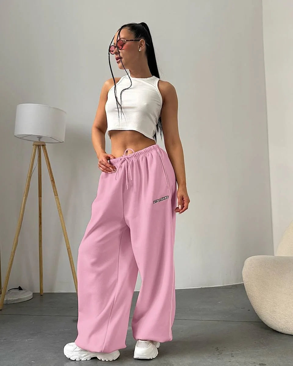 Pantalon Large Rayures Femme Retro Américain Baggy Jogger – Coupe Droite Casual Streetwear | Printemps Automne