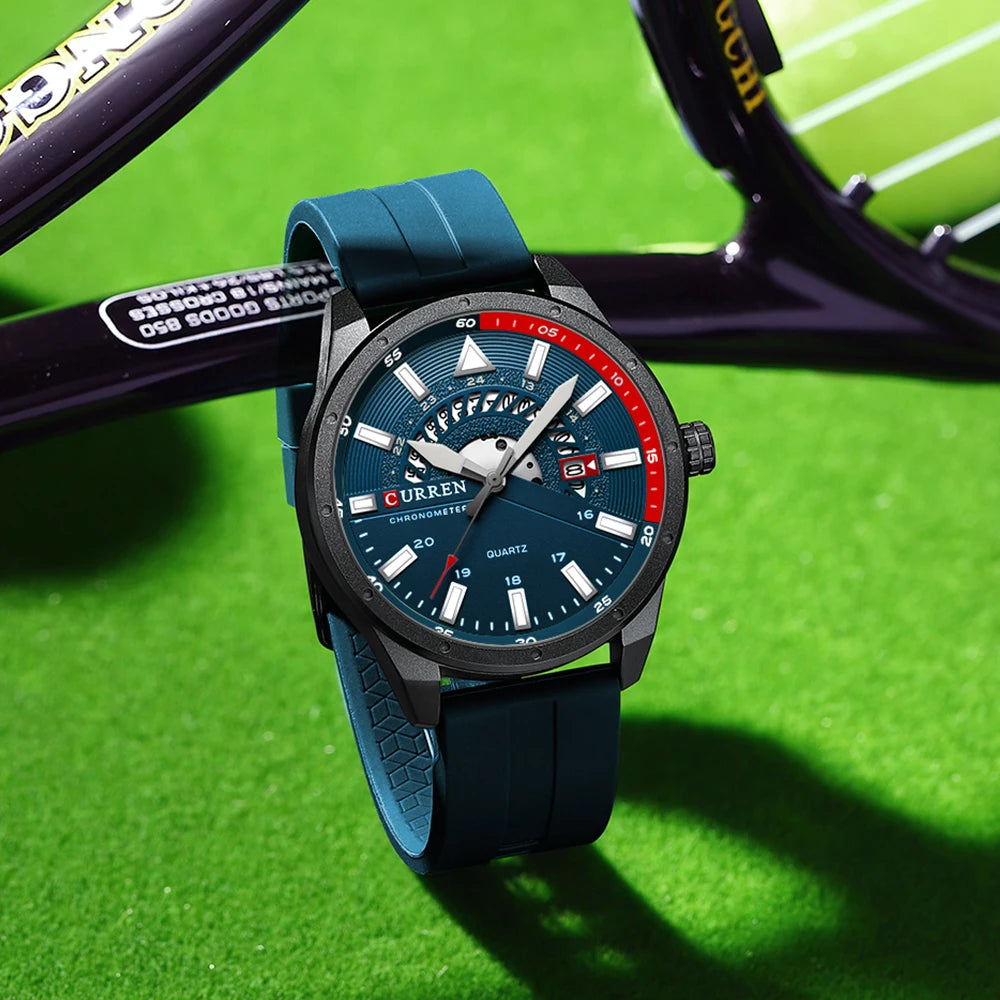 Montre Homme CURREN 8421 Quartz Fashion Calendrier Étanche Bracelet Silicone Sport Casual Business Élégante | Montre CURREN 8421 Quartz Sport Premium