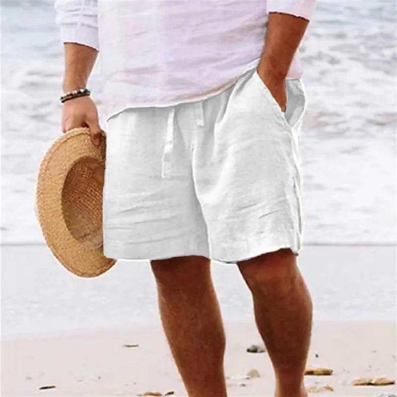 2025 Leinenstoff Sommer Sport Shorts Herren Strandshorts Tasche Bodybuilding Sweathose Fitness Jogger Laufhosen Gym Herren Shorts