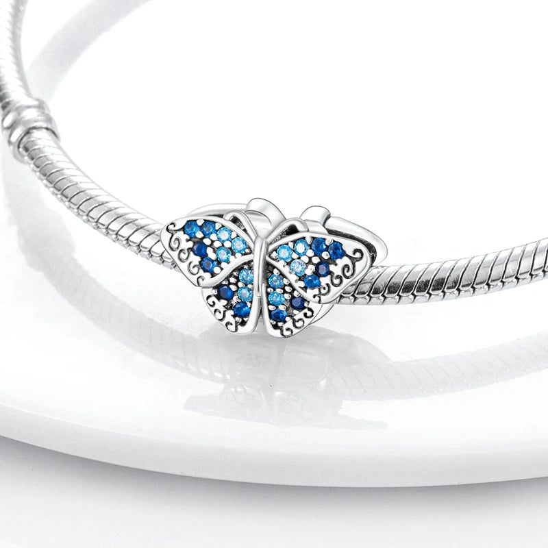 Charm Argent 925 Bleu Rotatif – Œil Démon, Main, Lune & Ciel Étoilé | Perle Pendentif Bracelet Femme | Bijou Spirituel & Mystique