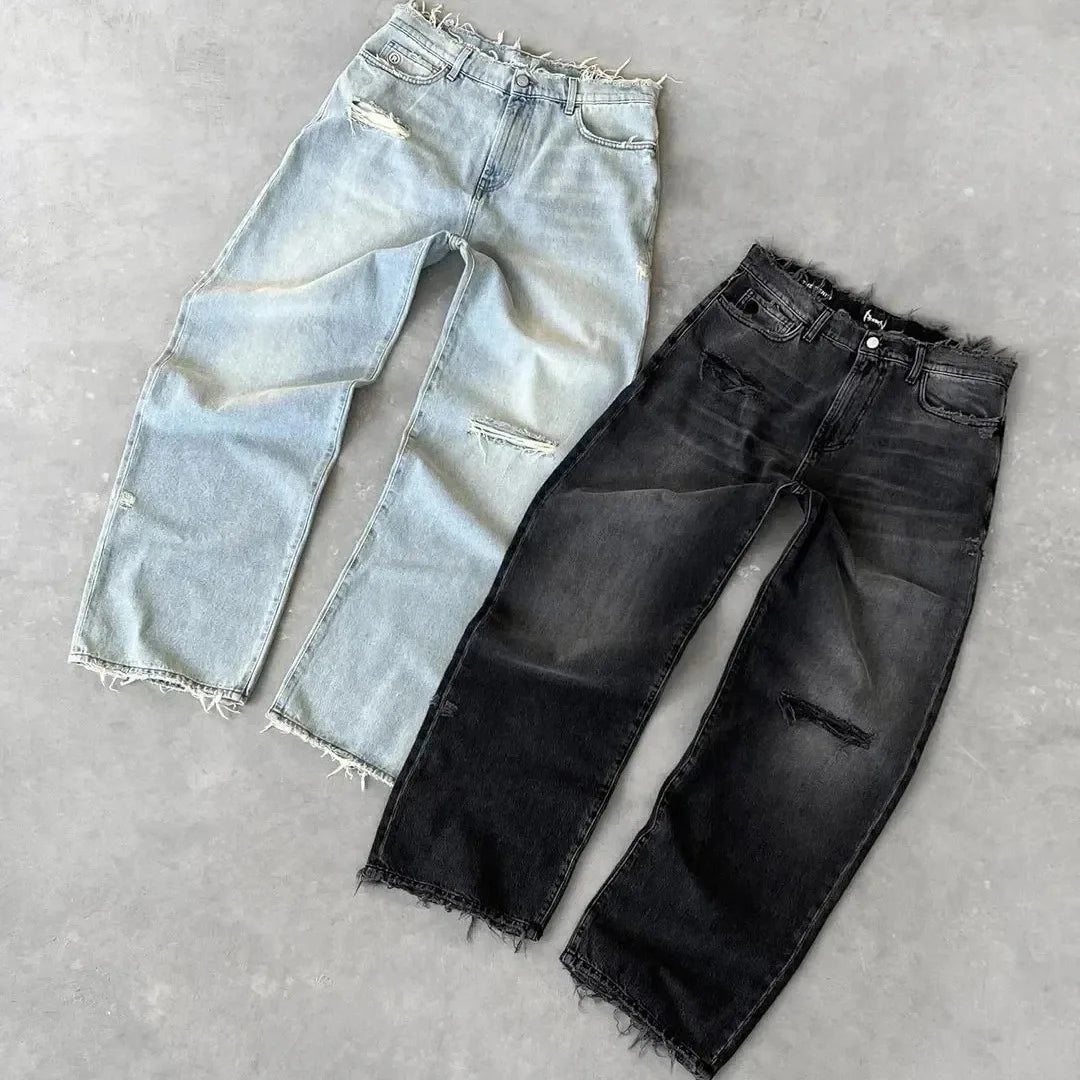 Zerrissene Destroyed Jeans für Herren, Loose Fit, Knöchellang, Reißverschluss, Taschen, Casual Vintage | Premium Vintage Destroyed Jeans
